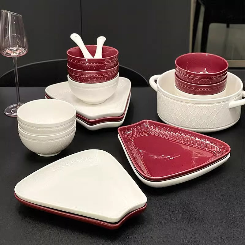 Red & White 17-Piece Dinnerware Set · Elegant Tableware Combination · Stylish Ceramic Collection