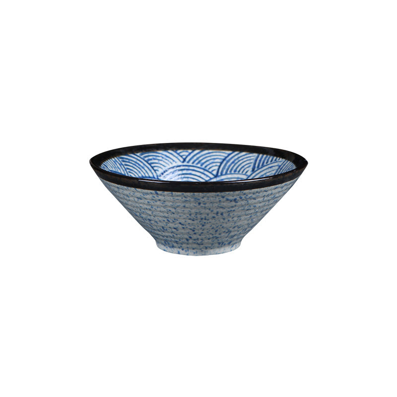 Japanese blue and white ceramic bowl set of 3 – rustic wabi-sabi style, creating a healing dining experience