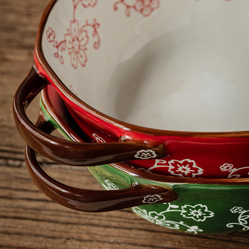 Vintage Printed Ceramic Bowl Set of 3 - Retro Style Brightens the Table
