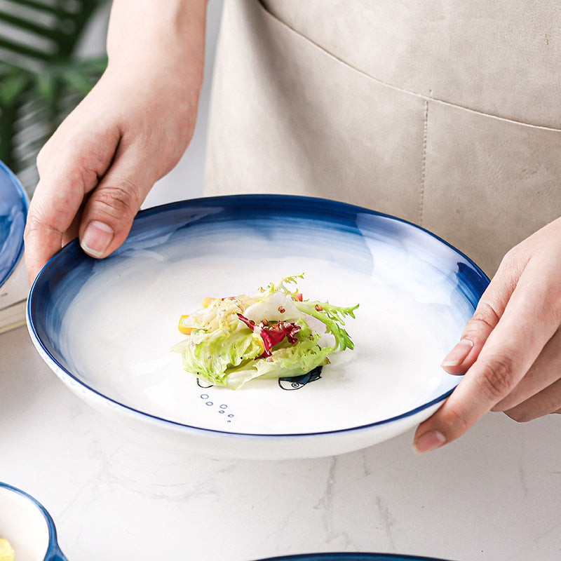 Elegant Ceramic Dinnerware Set (6 Pieces) – Includes 5" Rice Bowl, 7" Soup Bowl, 8" Soup Bowl, 7" Plate, 10" Plate, and 9.5" Double-Handle Baking Dish