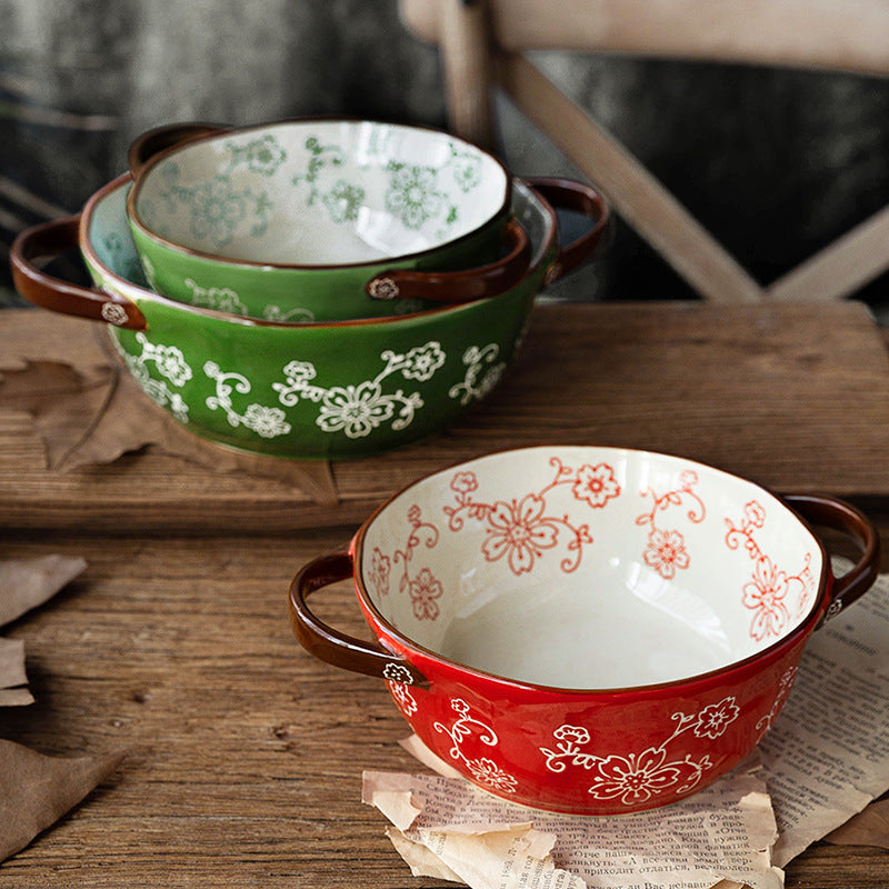 Vintage Printed Ceramic Bowl Set of 3 - Retro Style Brightens the Table