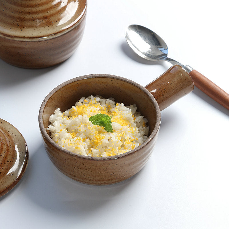 Vintage Ceramic Soup Bowls with Lids and Handles, 8-Piece Set, Heat-Resistant Stoneware Tableware for Stew, Porridge, and Soup