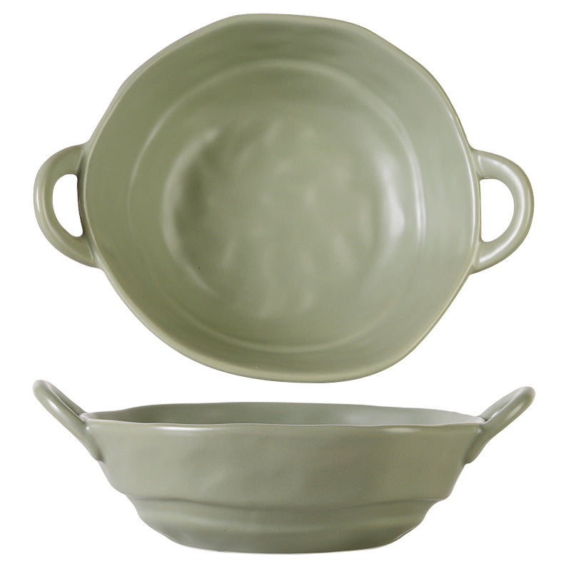 Ceramic Double-Handle Serving Bowls Set of 4, Two Sizes, Deep Pasta Salad Bowls, Baking Dish, Dinner Soup Bowls for Home and Kitchen