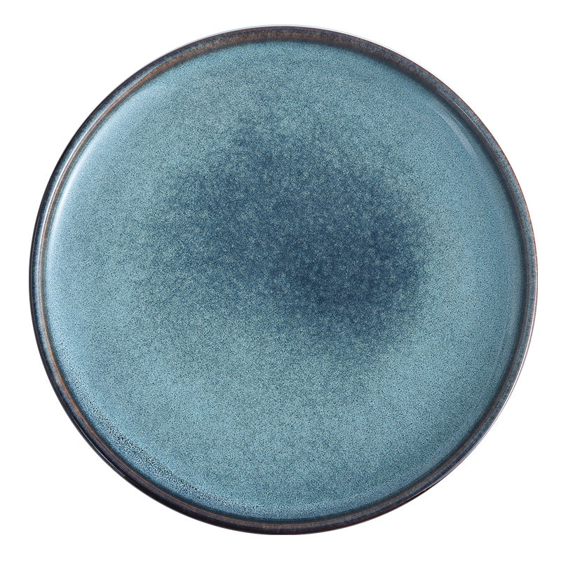 6-piece set Blue-green kiln-changed ceramic bowls and plates set, household kiln-changed ceramic tableware, hotel and restaurant rice bowls, fish plates and dishes