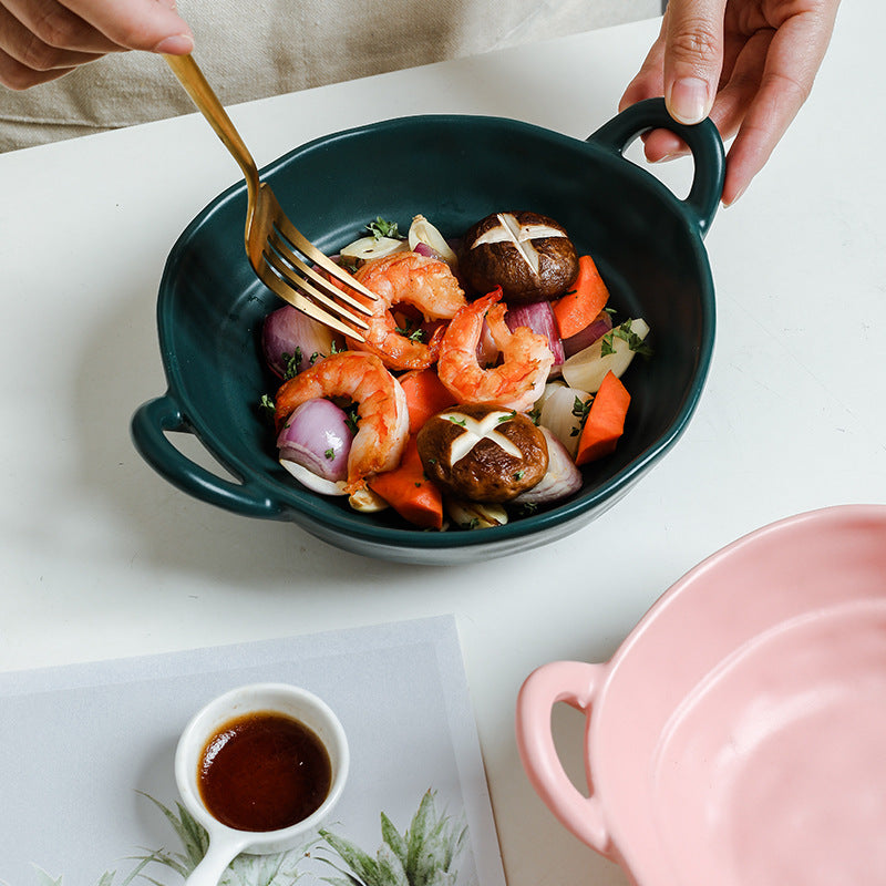 Ceramic Handle Bowl Set of 4 (Random Colors) – Multi-Purpose Soup Bowl, Salad Bowl, Fruit Bowl