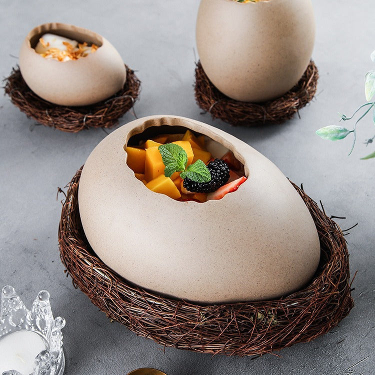 4-piece bird's nest egg-shaped ceramic tableware set - Creative shape, unlock a unique dining experience