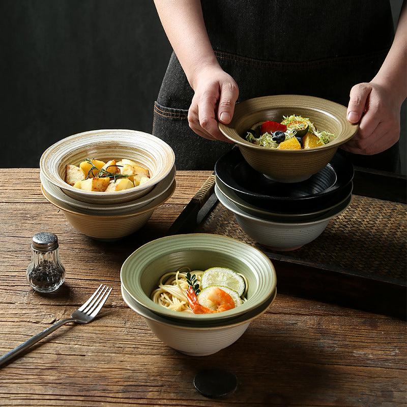 7-Inch Ceramic Bowls Set of 4 – Textured Glazed Dinner Bowls, Multi-Purpose Serving Bowls for Rice, Noodles, Salad & Soup