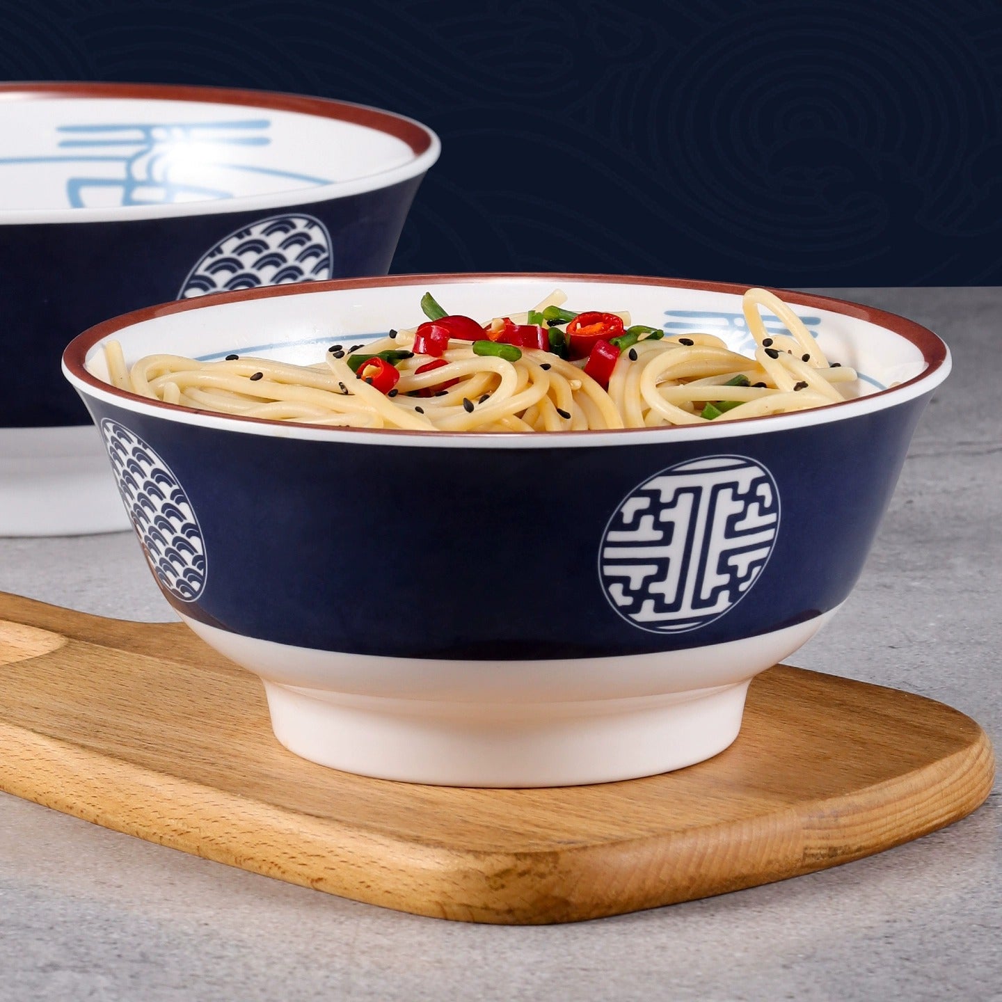 Vintage Blue and White Ceramic Bowls Set of 4 — Large Ramen Bowls, Soup Bowls, Salad Bowls, Rice Bowls, Multi-Purpose Tableware