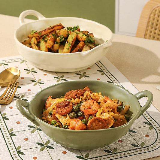 Ceramic Double-Handle Serving Bowls Set of 4, Two Sizes, Deep Pasta Salad Bowls, Baking Dish, Dinner Soup Bowls for Home and Kitchen