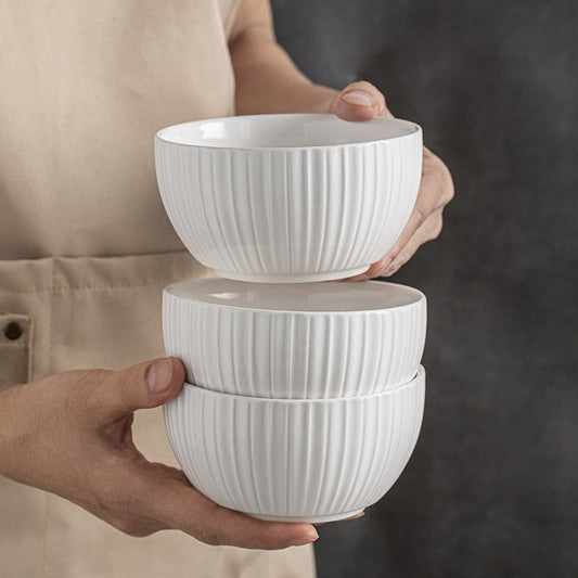 6-Piece Ceramic Textured Bowl Set – Multipurpose Rice Bowl, Soup Bowl, Salad Bowl – Φ12cm H6.5cm