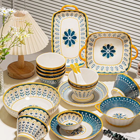 6-Piece Ceramic Dinnerware Set – Random Pattern Selection, Plates and Bowls Combination, High-Temperature Glazed Finish, Durable & Scratch-Resistant, Perfect for Everyday Dining and Entertaining