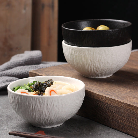 8-Piece Ceramic Dinnerware Set (6 Bowls + 2 Soup Spoons) – Rice Bowls, Noodle Bowls, Salad Bowls, and Tableware Set