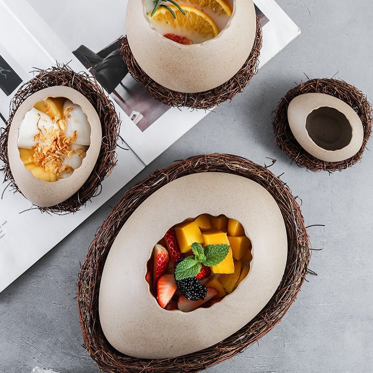 4-piece bird's nest egg-shaped ceramic tableware set - Creative shape, unlock a unique dining experience