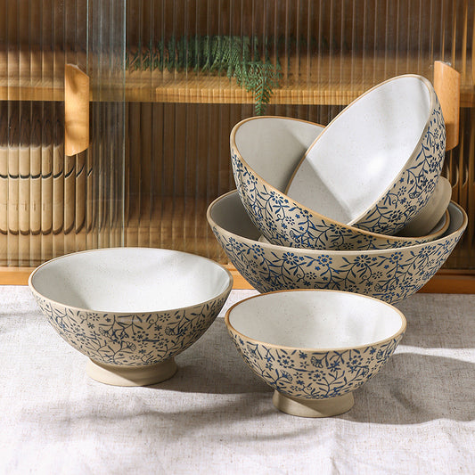 Navy Blue Ceramic Bowl 5-Piece Set (6in/7in/8in/9in/10in) – Durable Multipurpose Dinnerware for Rice, Soup, Noodles, Salad, and Fruits