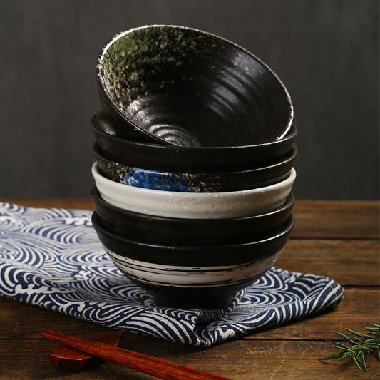 Creative Ceramic Rice Bowl Set of 6 – Random Patterns Tableware Collection, Multi-Purpose Bowls for Rice, Soup, Salad, Dessert and Everyday Dining