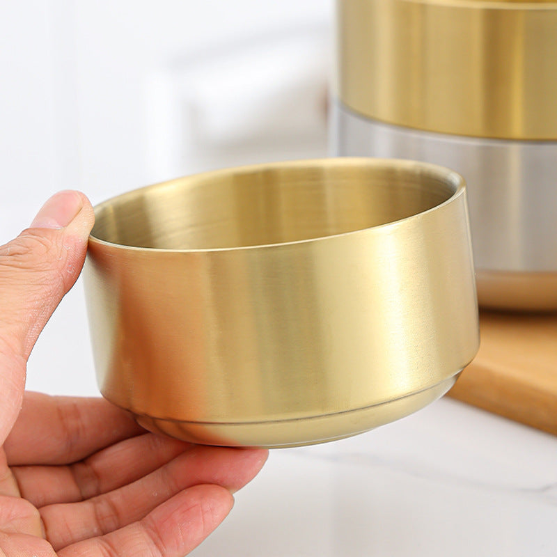 4-Piece Stainless Steel Double-Layer Insulated Bowl Set – Gold & Silver Durable Metal Rice/Soup/Salad Bowls