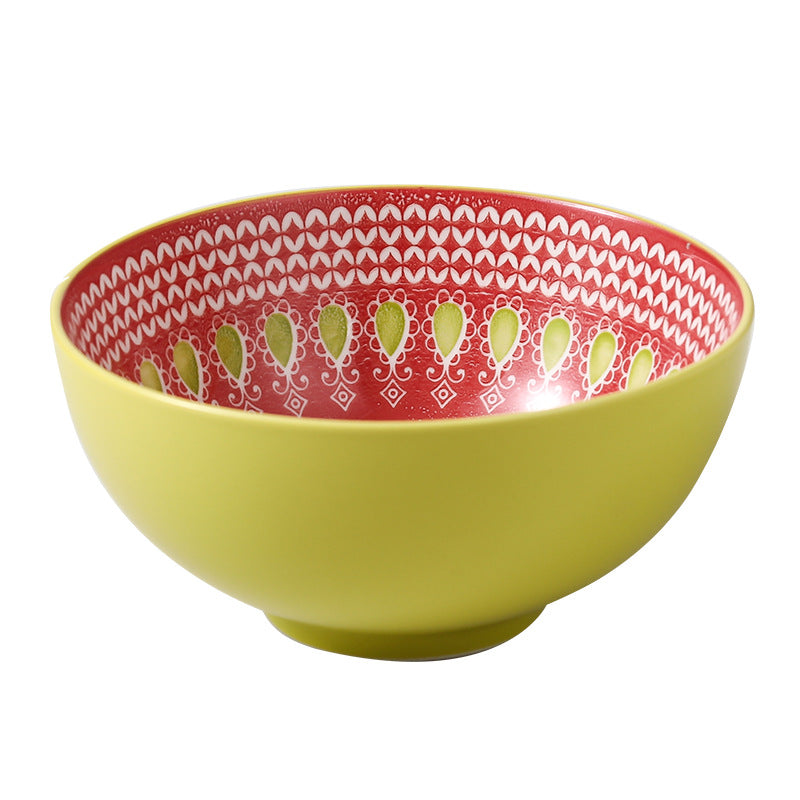 6-Inch Ceramic Bowl Set (6 Pieces) with Random Patterns and Colors – Colorful Dinnerware for Rice, Soup, Salad, Noodles, and Daily Meals
