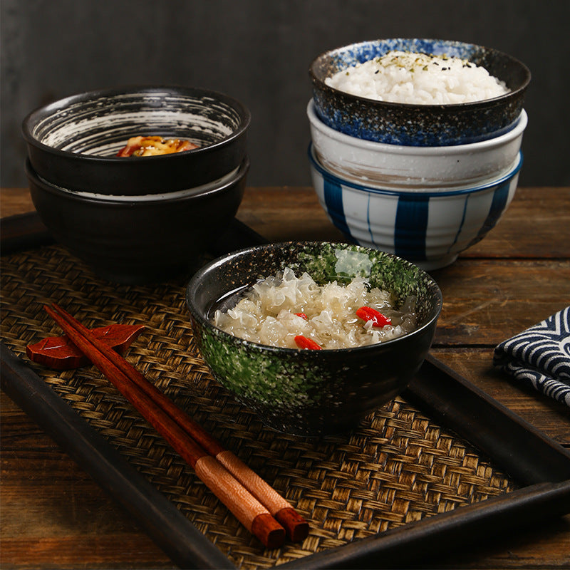 Creative Ceramic Rice Bowl Set of 6 – Random Patterns Tableware Collection, Multi-Purpose Bowls for Rice, Soup, Salad, Dessert and Everyday Dining