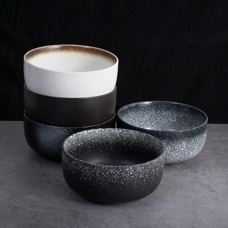 5-piece set of retro ink-splashed ceramic bowls – Create a personalized table aesthetic, suitable for various dining scenes
