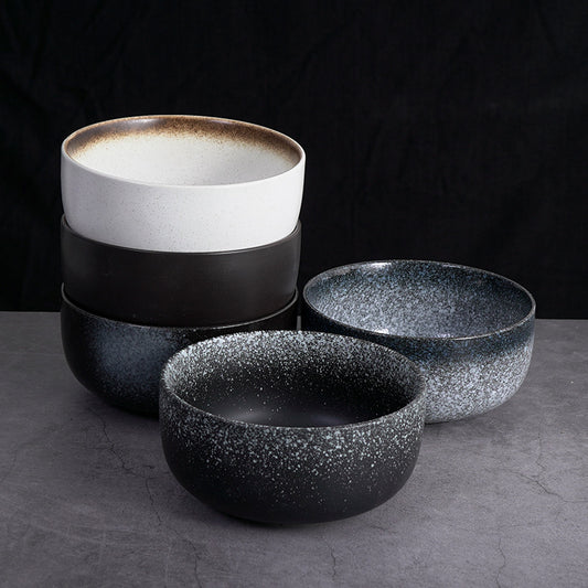 5-piece set of retro ink-splashed ceramic bowls – Create a personalized table aesthetic, suitable for various dining scenes