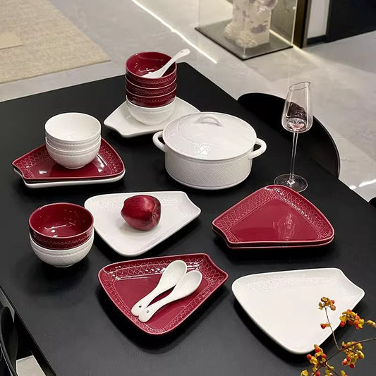 Red & White 17-Piece Dinnerware Set · Elegant Tableware Combination · Stylish Ceramic Collection