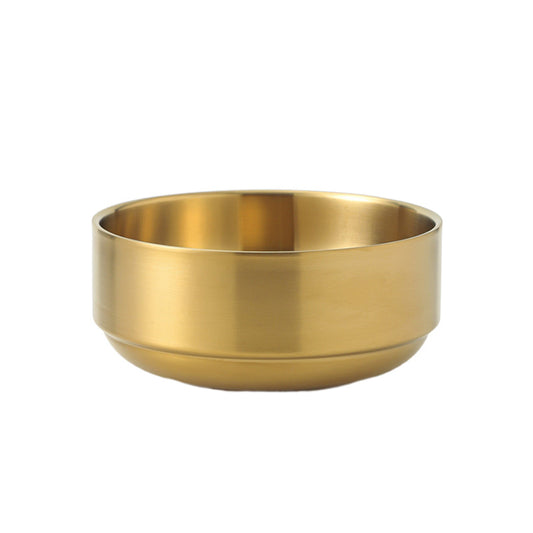 4-Piece Stainless Steel Double-Layer Insulated Bowl Set – Gold & Silver Durable Metal Rice/Soup/Salad Bowls