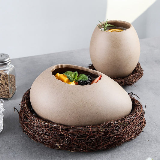4-piece bird's nest egg-shaped ceramic tableware set - Creative shape, unlock a unique dining experience