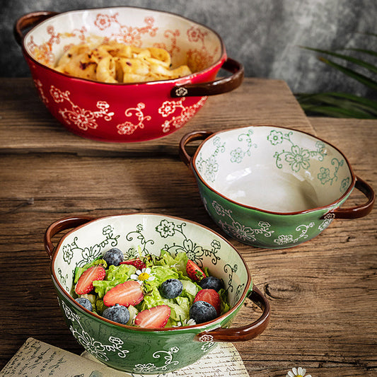 Vintage Printed Ceramic Bowl Set of 3 - Retro Style Brightens the Table