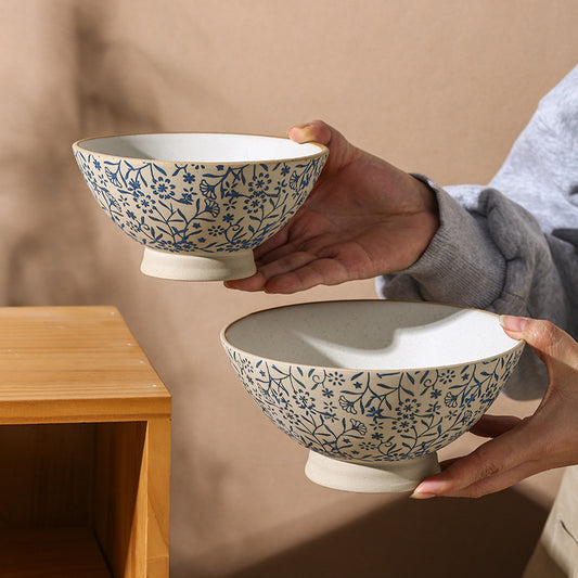 Navy Blue Ceramic Bowl 5-Piece Set (6in/7in/8in/9in/10in) – Durable Multipurpose Dinnerware for Rice, Soup, Noodles, Salad, and Fruits