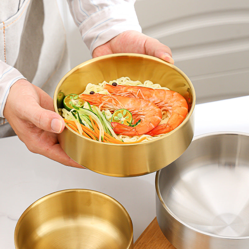 4-Piece Stainless Steel Double-Layer Insulated Bowl Set – Gold & Silver Durable Metal Rice/Soup/Salad Bowls