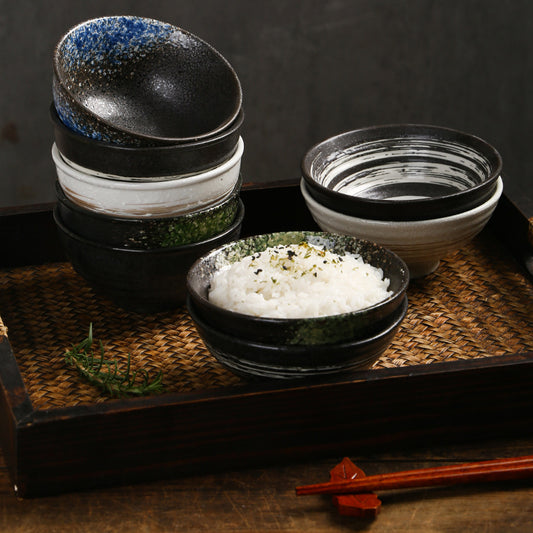 Creative Ceramic Rice Bowl Set of 6 – Random Patterns Tableware Collection, Multi-Purpose Bowls for Rice, Soup, Salad, Dessert and Everyday Dining
