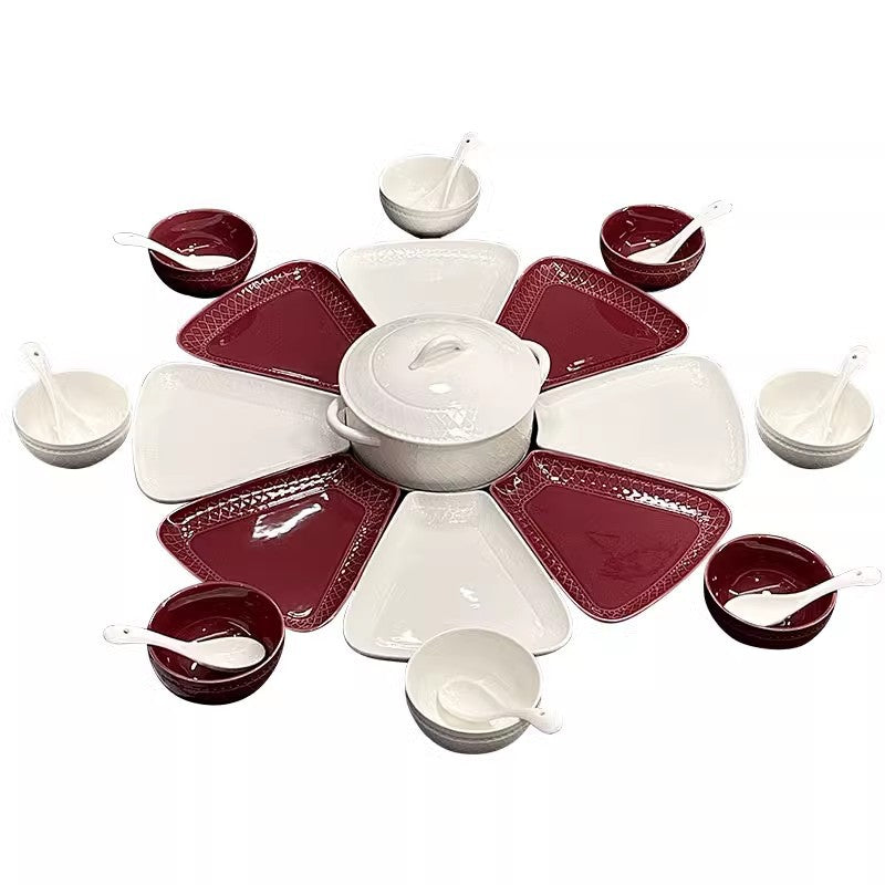 Red & White 17-Piece Dinnerware Set · Elegant Tableware Combination · Stylish Ceramic Collection