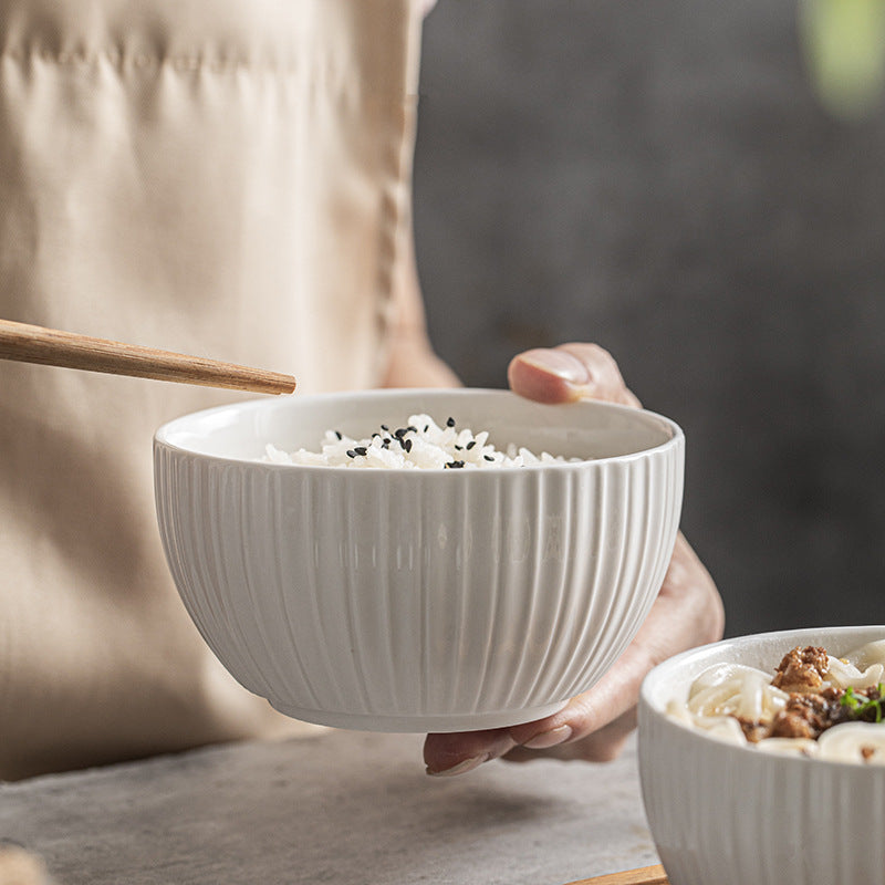 6-Piece Ceramic Textured Bowl Set – Multipurpose Rice Bowl, Soup Bowl, Salad Bowl – Φ12cm H6.5cm