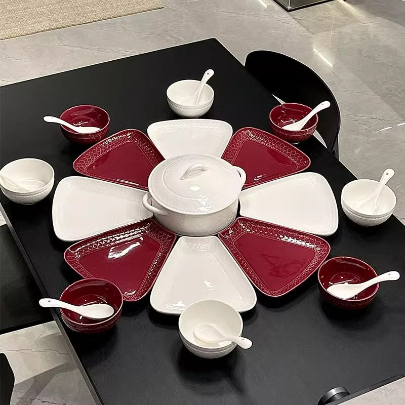 Red & White 17-Piece Dinnerware Set · Elegant Tableware Combination · Stylish Ceramic Collection