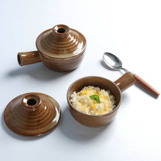Vintage Ceramic Soup Bowls with Lids and Handles, 8-Piece Set, Heat-Resistant Stoneware Tableware for Stew, Porridge, and Soup