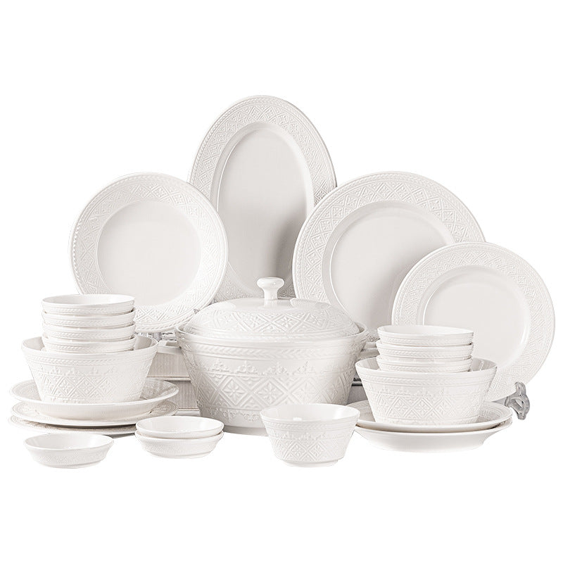 Premium White Porcelain Dinnerware Set – Multi-Size Bowls, Plates, Spoons & Chopsticks for Home Dining
