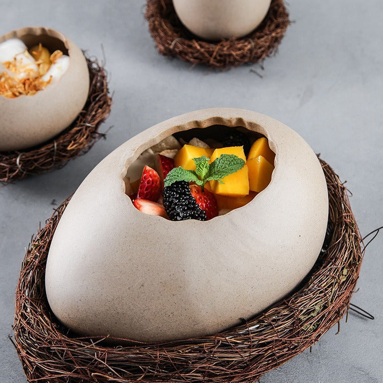 4-piece bird's nest egg-shaped ceramic tableware set - Creative shape, unlock a unique dining experience